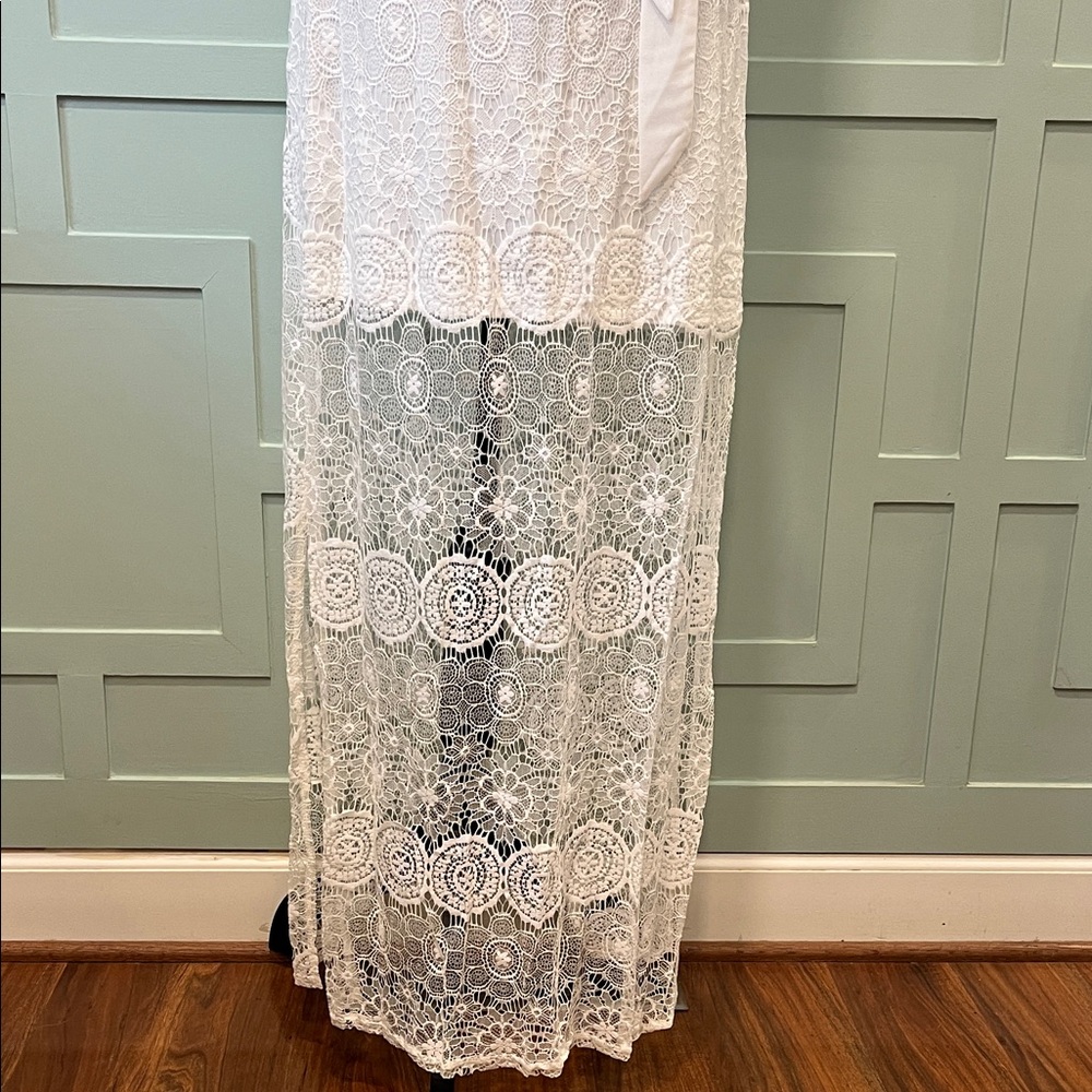 White Lace Strapless Dress - Picture 4 of 7